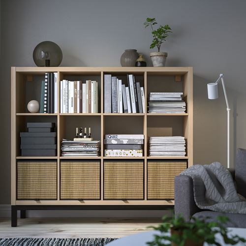 IKEA - KALLAX, Open Shelving Unit, white stained oak effect/black, 147x129 cm