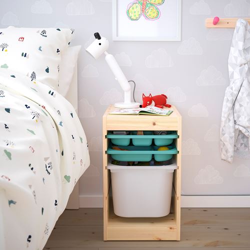 IKEA - TROFAST, storage-unit, pine/white/turquoise, 32x44x52 cm