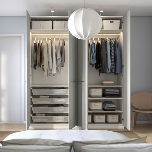 IKEA - PAX/FARDAL, PAX wardrobe, white/high-gloss light grey, 200x60x236 cm