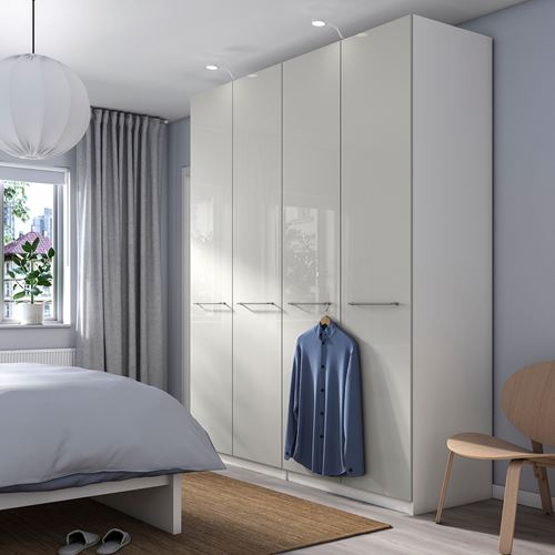 IKEA - PAX/FARDAL, PAX wardrobe, white/high-gloss light grey, 200x60x236 cm