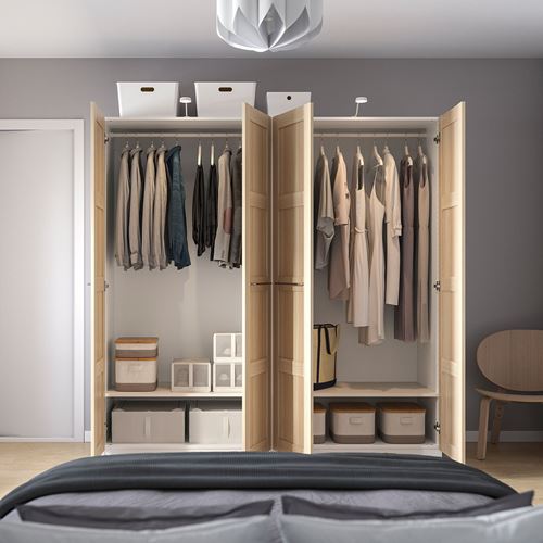 IKEA - PAX/BERGSBO, PAX wardrobe, white-white stained oak effect, 200x60x201 cm