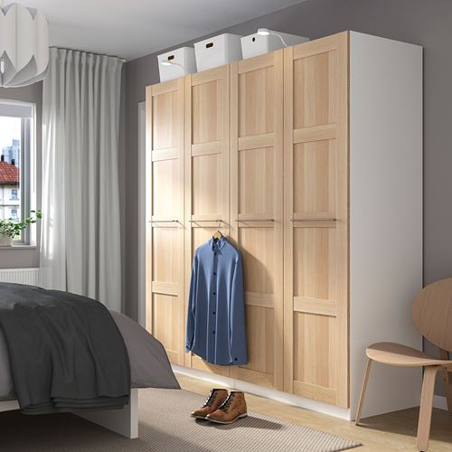 IKEA - PAX/BERGSBO, PAX wardrobe, white-white stained oak effect, 200x60x201 cm