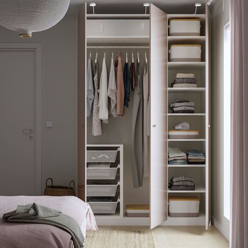 IKEA - PAX/FARDAL, PAX wardrobe, white-high gloss dark beige, 150x60x236 cm