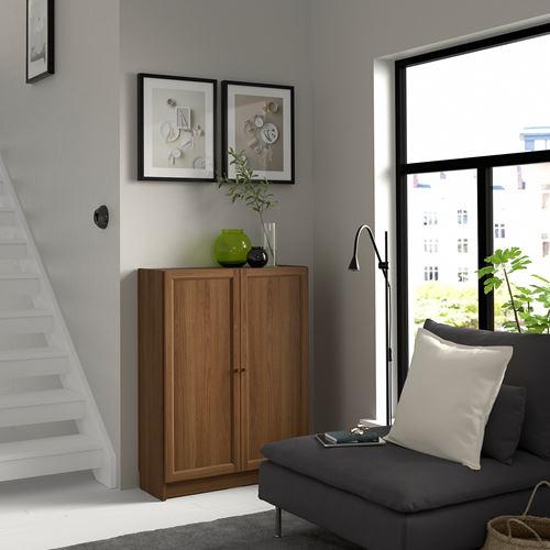 IKEA - BILLY, bookcase with door, brown walnut effect, 80x30x106 cm