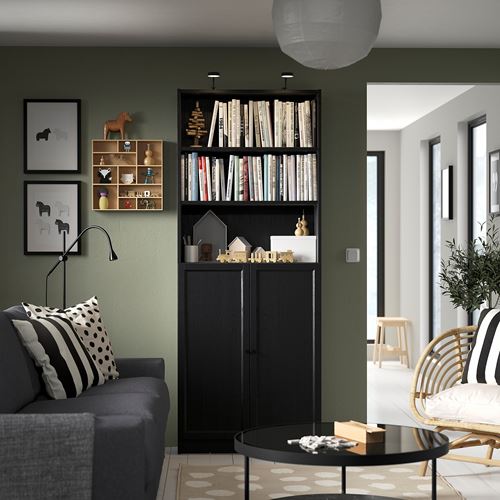 IKEA - BILLY, bookcase with door, Black oak effect, 80x30x202 cm