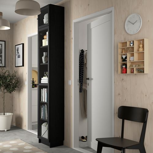 IKEA - BILLY, bookcase with glass door, Black oak effect, 40x30x237 cm