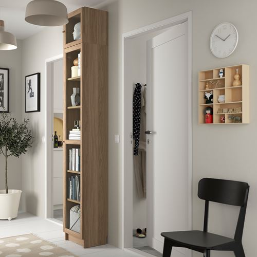 IKEA - BILLY, bookcase with glass door, oak effect, 40x30x237 cm