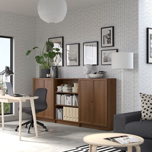 IKEA - BILLY, bookcase with door, brown walnut effect, 240x30x106 cm