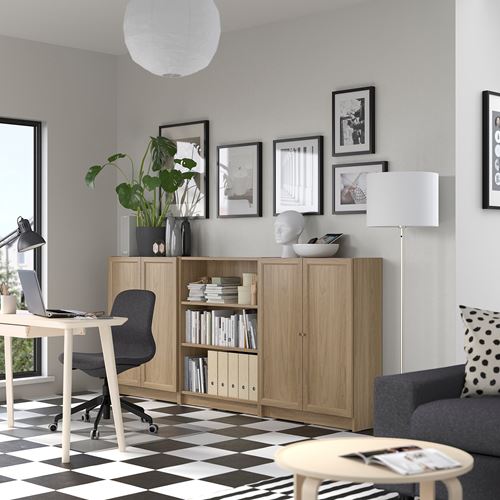 IKEA - BILLY, kapaklı kitaplık, meşe görünümlü, 240x30x106 cm