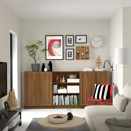 IKEA - BILLY, bookcase with door, brown walnut effect, 240x30x106 cm