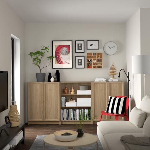 IKEA - BILLY, kapaklı kitaplık, meşe görünümlü, 240x30x106 cm