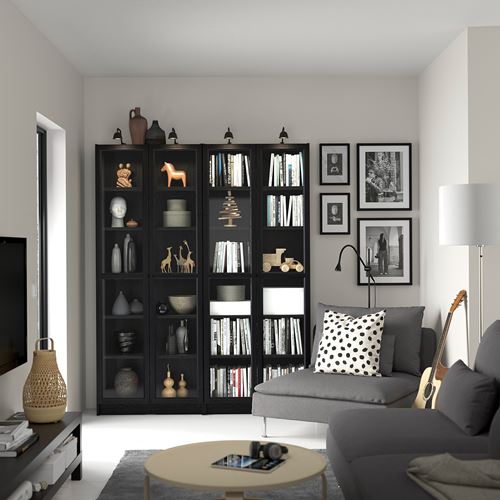 IKEA - BILLY, bookcase with glass door, Black oak effect, 160x202 cm