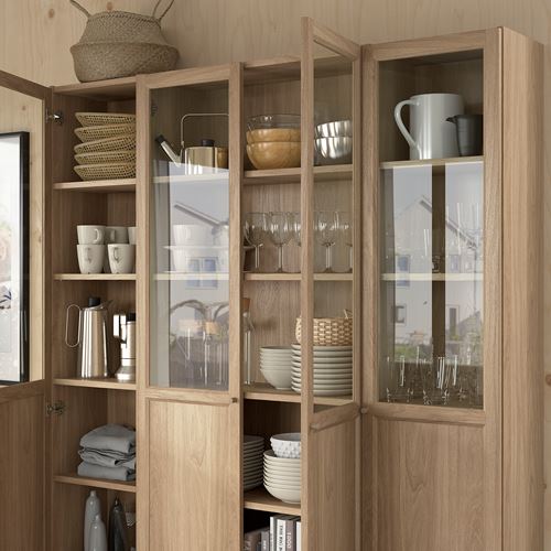 IKEA - BILLY, bookcase with glass/panel doors, oak effect, 160x202 cm