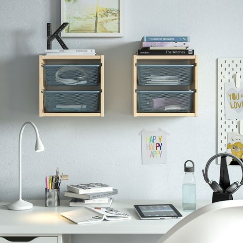 IKEA - TROFAST, children wall shelf, pine/grey-blue, 32x21x30 cm