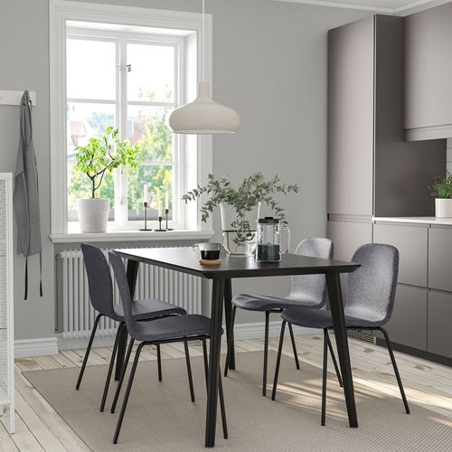 IKEA - LISABO/KARLPETTER/SEFAST, mutfak masası takımı, siyah-gunnared orta gri, 4 sandalyeli