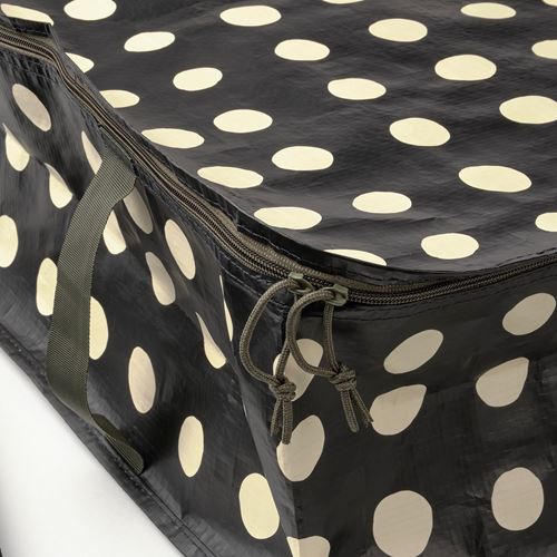 IKEA - SACKKARRA, storage box, black/off-white dot pattern, 69x51x19 cm