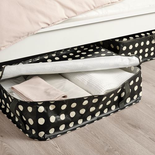 IKEA - SACKKARRA, storage box, black/off-white dot pattern, 69x51x19 cm