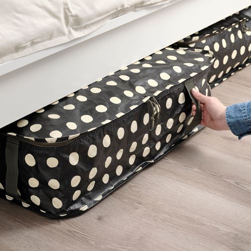 IKEA - SACKKARRA, storage box, black/off-white dot pattern, 69x51x19 cm