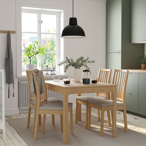 IKEA - EKEDALEN, dining set, oak/Orrsta light grey, 4 chairs