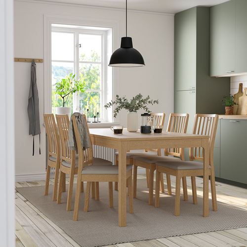 IKEA - EKEDALEN, dining set, oak/Orrsta light grey, 6 chairs