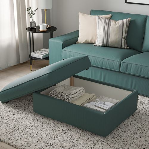 IKEA - KIVIK, pouffe with storage, kelinge grey/turquoise