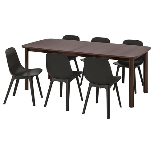 IKEA - STRANDTORP/ODGER, dining set, brown-anthracite, 6 chairs