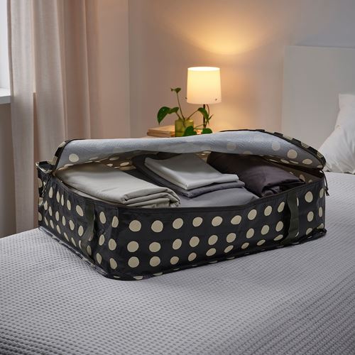 IKEA - SACKKARRA, storage box, black/off-white dot pattern, 69x51x19 cm