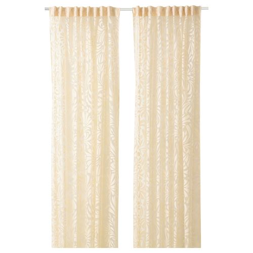 IKEA - SKAREFLY, sheer curtains, 1 pair, beige, 145x300 cm