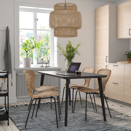 IKEA - LISABO/ALVSTA, mutfak masası takımı, rattan-siyah, 4 sandalyeli