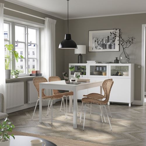 IKEA - EKEDALEN/ALVSTA, dining set, rattan/white, 4 chairs