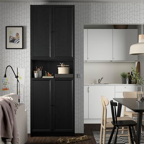 IKEA - BILLY, bookcase with door, Black oak effect, 80x30x237 cm