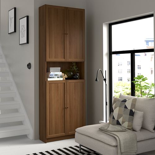 IKEA - BILLY, bookcase with door, brown walnut effect, 80x30x237 cm