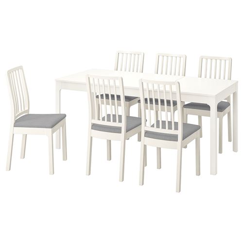 IKEA - EKEDALEN, dining set, white/grey, 6 chairs