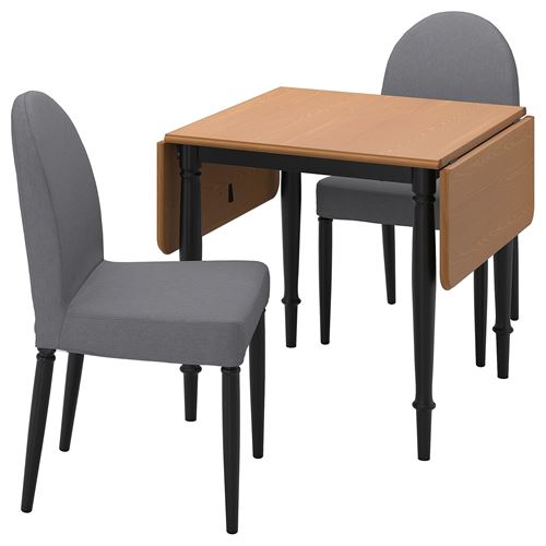 IKEA - DANDERYD, kitchen table set, pine veneer-black-Vissle grey, 2 chairs