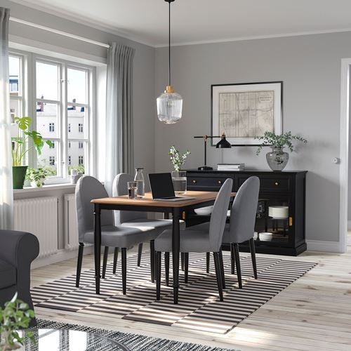 IKEA - DANDERYD, kitchen table set, pine veneer-black-Vissle grey, 4 chairs