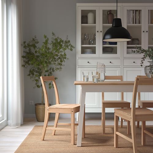 IKEA - PINNTORP, dining set, light brown-white, 6 chairs