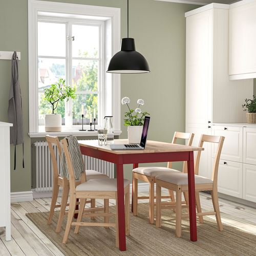 IKEA - PINNTORP, kitchen table set, light brown-red-Katorp natural, 4 chairs