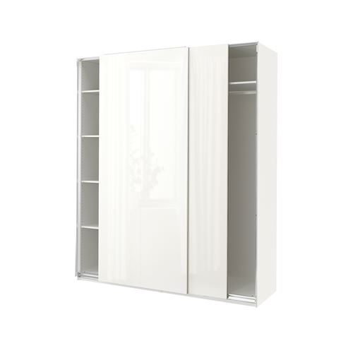 IKEA - PAX/HASVIK, PAX sliding door wardrobe, white-high gloss white, 200x66x236 cm