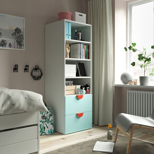 IKEA - PLATSA/SMASTAD, children's bookcase, white/turquoise, 60x57x181 cm