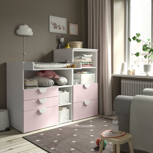 IKEA - PLATSA/SMASTAD, changing table and chest, white/pale pink, 150x79x123 cm