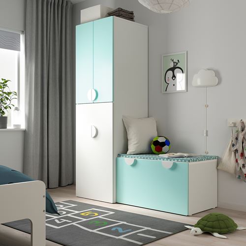 IKEA - SMASTAD, children wardrobe combination, white/turquoise, 150x57x196 cm