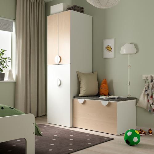 IKEA - SMASTAD, children wardrobe combination, white/birch, 150x57x196 cm