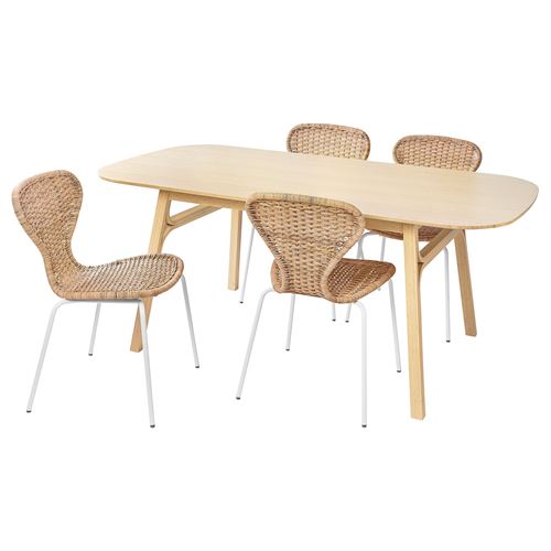 IKEA - VOXLÖV/ALVSTA, mutfak masası takımı, bambu-rattan beyaz, 4 sandalyeli