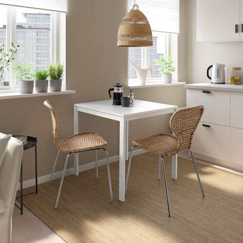 MELLTORP/ALVSTA white-rattan chrome plated 2 chairs kitchen table