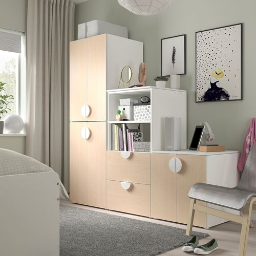 IKEA - PLATSA/SMASTAD, children wardrobe combination, white/birch, 180x57x181 cm