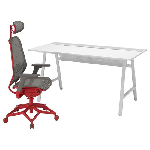 IKEA - UTESPELARE/STYRSPEL, gaming desk and chair, grey-red