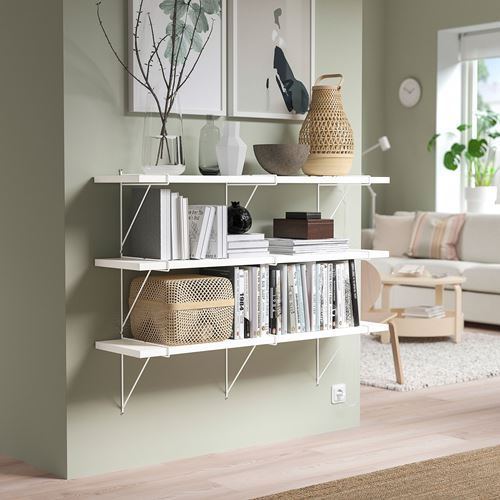 IKEA - BERGSHULT/PERSHULT, wall shelf combination, white/white, 120x30 cm