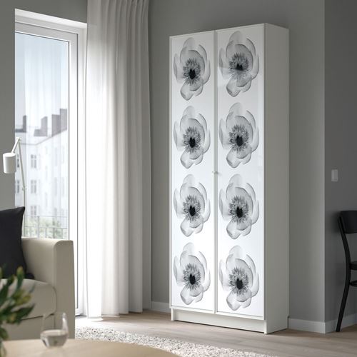 IKEA - BILLY, bookcase with glass door, white/glass, 80x30x202 cm