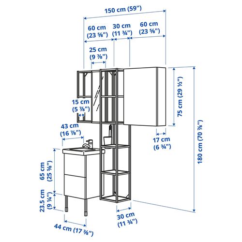 IKEA - ENHET/TVALLEN, bathroom furniture set, white-high gloss white, 44x43x87 cm