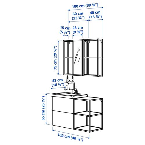 IKEA - ENHET/TVALLEN, banyo mobilyası seti, beyaz-antrasit, 102x43x65 cm